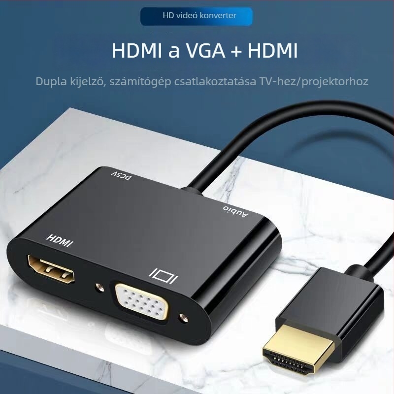 HDMI–ről–VGA 2‑in‑1 adapter hanggal, 4K x 2K kijelző, Windows 7 kompatibilis, távoli ébresztés, energia-gazdálkodás