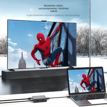 HDMI extender KVM-mel, USB billentyűzet és egér támogatással, 150 m átvitel, 1080P, POE tápegység mellékelve