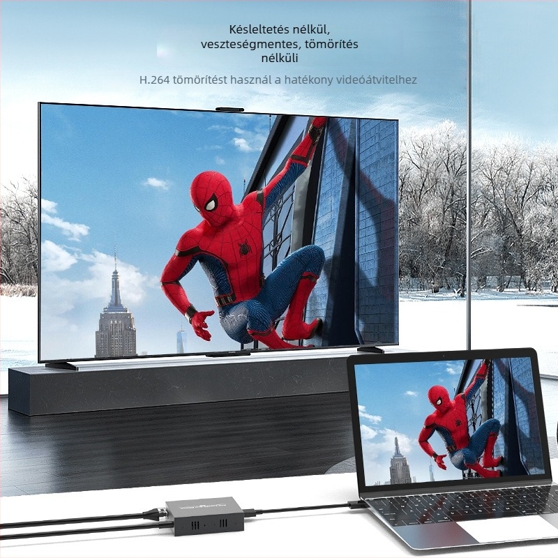HDMI extender KVM-mel, USB billentyűzet és egér támogatással, 150 m átvitel, 1080P, POE tápegység mellékelve