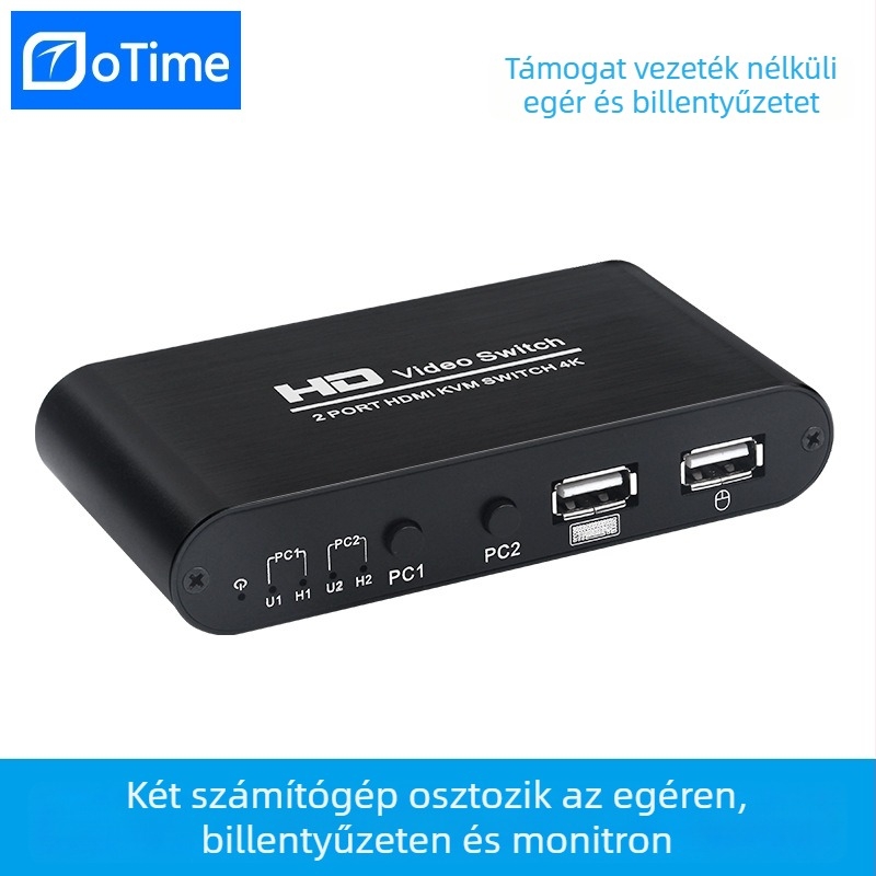 AIMOS AM-KVM201 HDMI KVM kapcsoló, 2 portos, HDMI 2-in 1-out, egér és billentyűzet, USB nyomtató megosztása