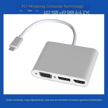 USB Type-C 3-in-1 multimédiás adapter HDMI, DP és VGA kimenetekkel