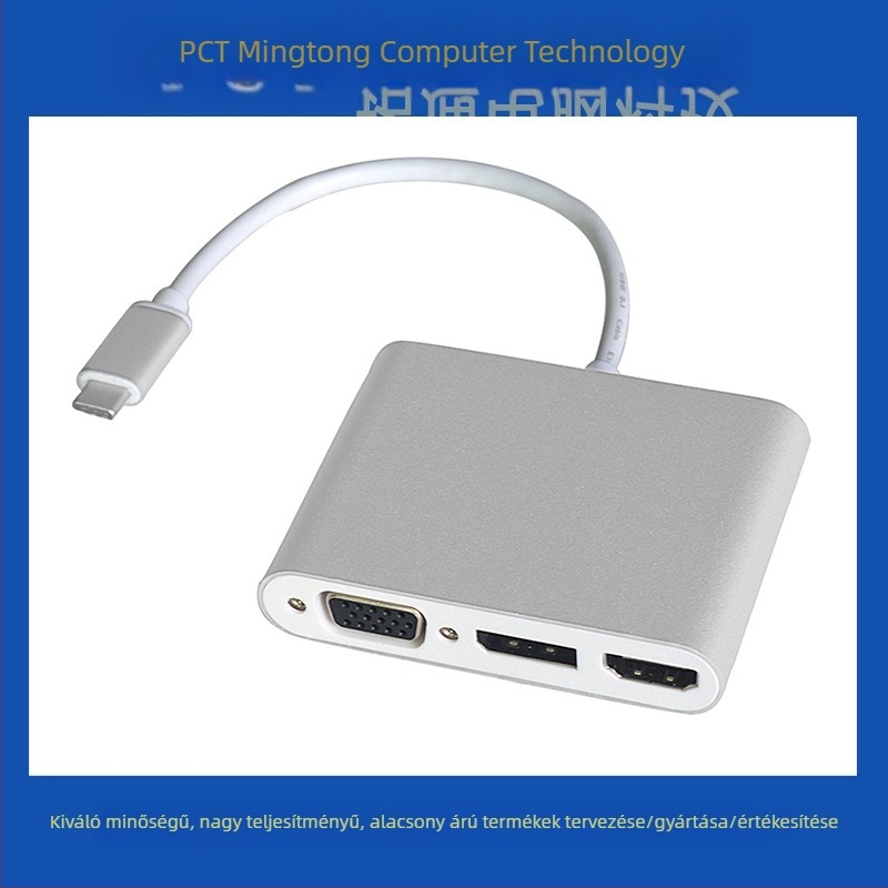 USB Type-C 3-in-1 multimédiás adapter HDMI, DP és VGA kimenetekkel