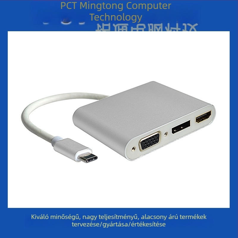 USB Type-C 3-in-1 multimédiás adapter HDMI, DP és VGA kimenetekkel