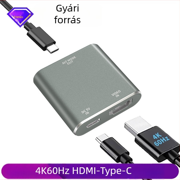 HDMI–Type-C videó adapter, 4K60Hz, Switch 2-hez, AR szemüveghez, PS4/5, Xbox