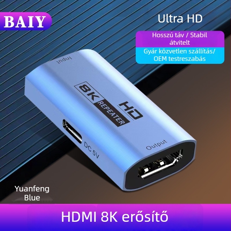 8K HDMI extender, HDMI repeater, 8K felbontás, jel erősítő, kábelhossz 30, modell V08