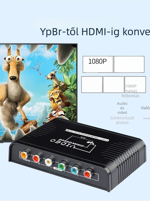 YPbPr–tól HDMI-ig konverter, 1080P komponens videó HDMI adapter, tápegység kábel mellékelve