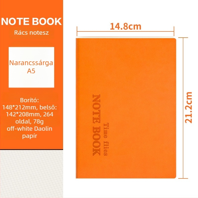 Rácsos notesz, varrott kötés, műbőr borító, 200-300 oldal, Dowling papír 80 g/m²