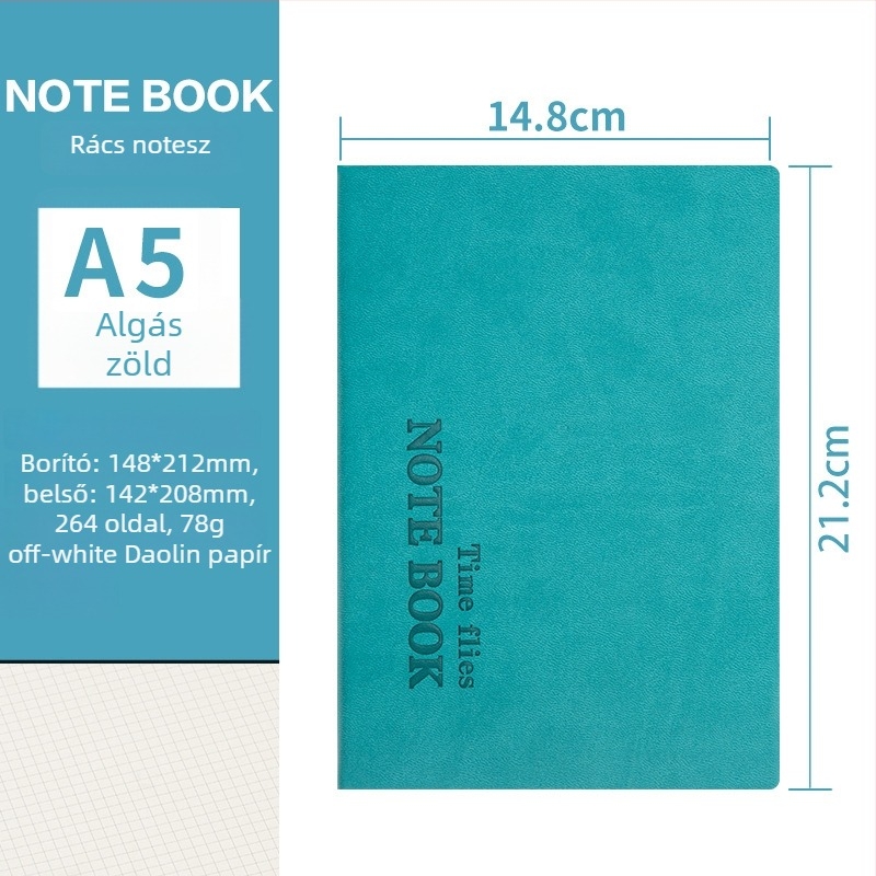 Rácsos notesz, varrott kötés, műbőr borító, 200-300 oldal, Dowling papír 80 g/m²