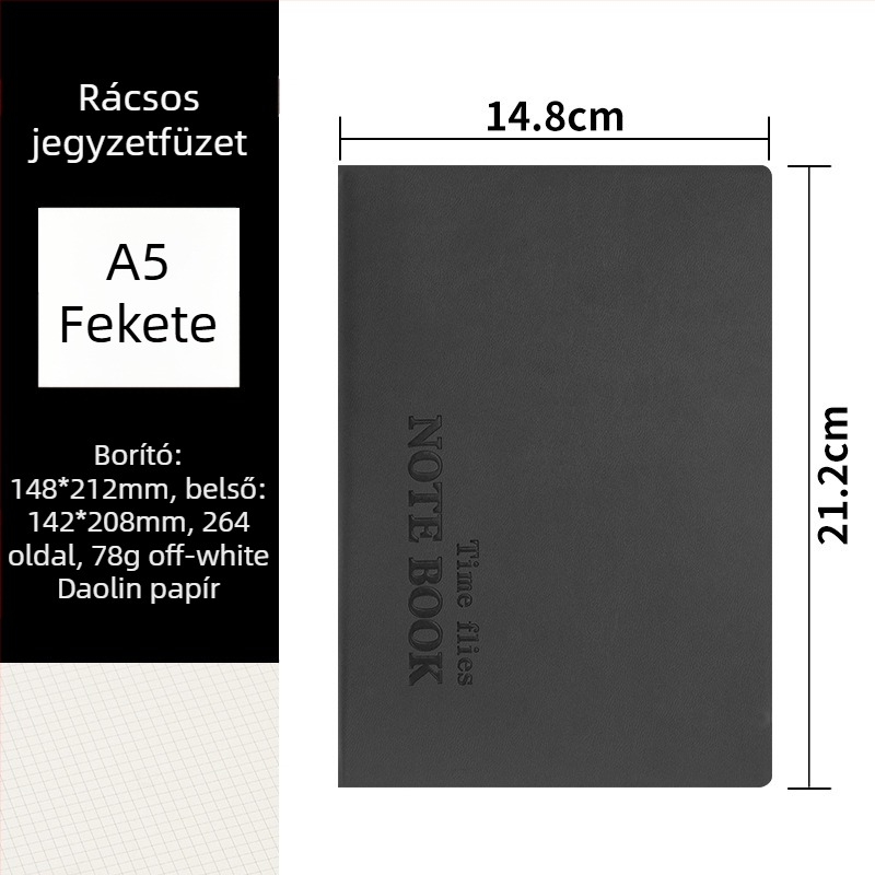 Rácsos notesz, varrott kötés, műbőr borító, 200-300 oldal, Dowling papír 80 g/m²