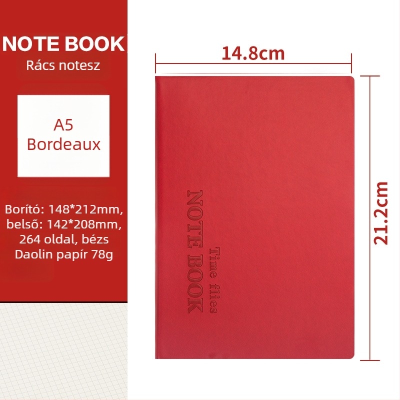 Rácsos notesz, varrott kötés, műbőr borító, 200-300 oldal, Dowling papír 80 g/m²