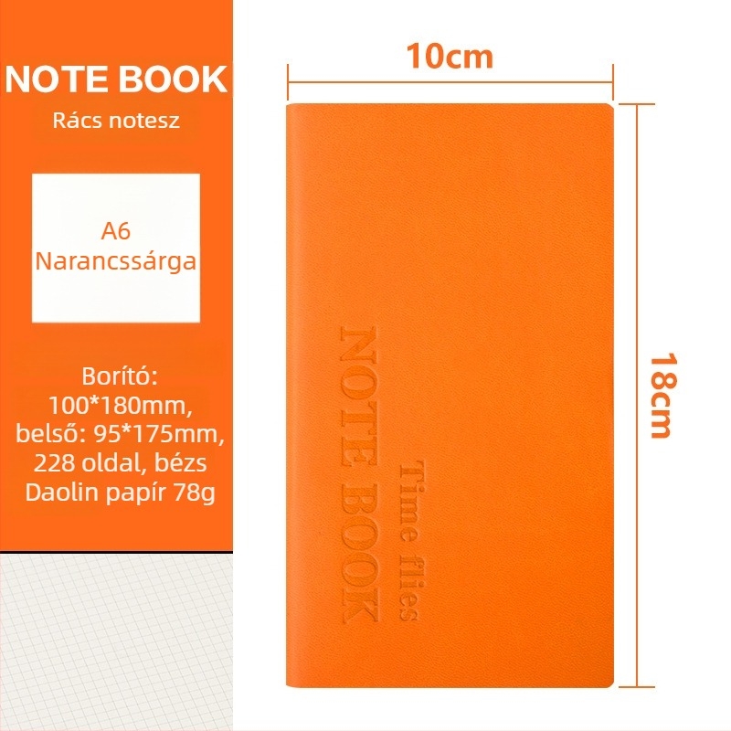 Rácsos notesz, varrott kötés, műbőr borító, 200-300 oldal, Dowling papír 80 g/m²