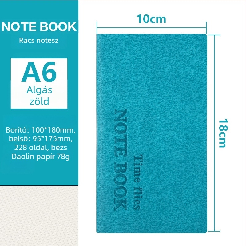 Rácsos notesz, varrott kötés, műbőr borító, 200-300 oldal, Dowling papír 80 g/m²