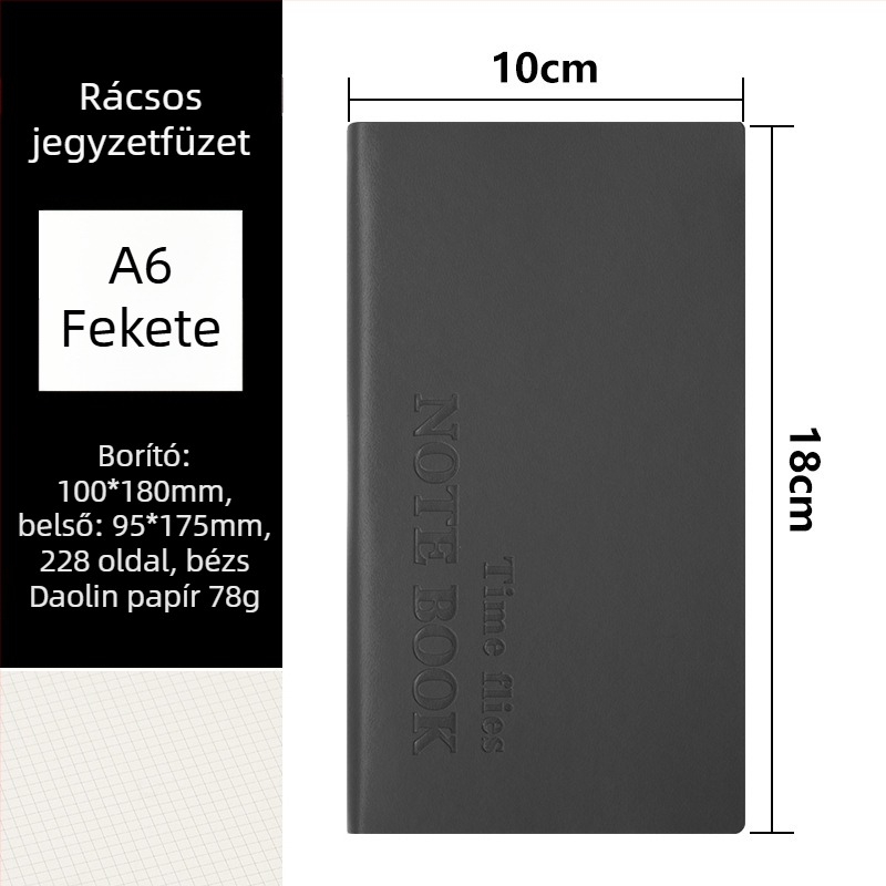 Rácsos notesz, varrott kötés, műbőr borító, 200-300 oldal, Dowling papír 80 g/m²