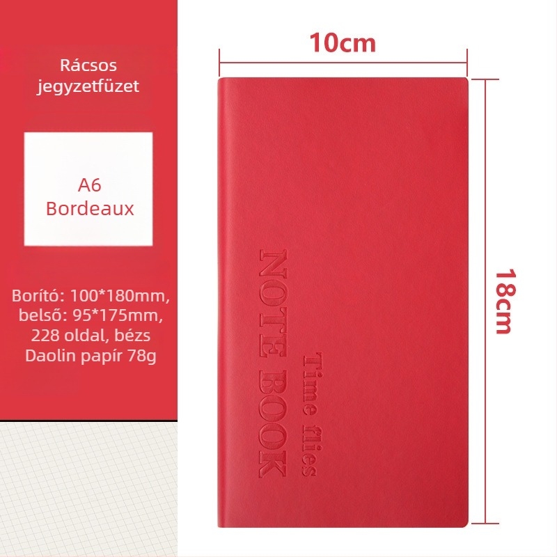 Rácsos notesz, varrott kötés, műbőr borító, 200-300 oldal, Dowling papír 80 g/m²