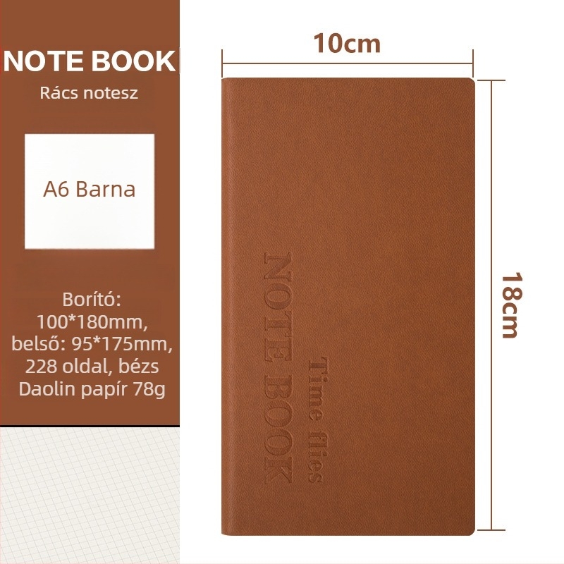 Rácsos notesz, varrott kötés, műbőr borító, 200-300 oldal, Dowling papír 80 g/m²