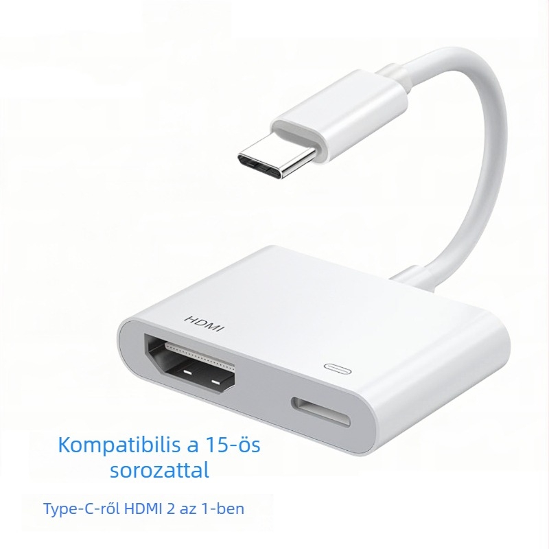 Type-C 2-az-1 dokkoló laptophoz HDMI 4K kimenettel, tápellátás támogatott, 0.1 m hosszú kábel