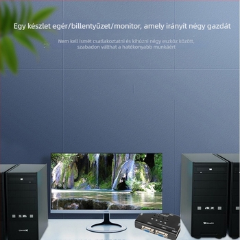 VGA KVM kapcsoló, 4-portos kézi, USB billentyűzet és egér kijelző megosztó, 4 az 1-ben kimeneti konverter, modell IT-CS04001MU