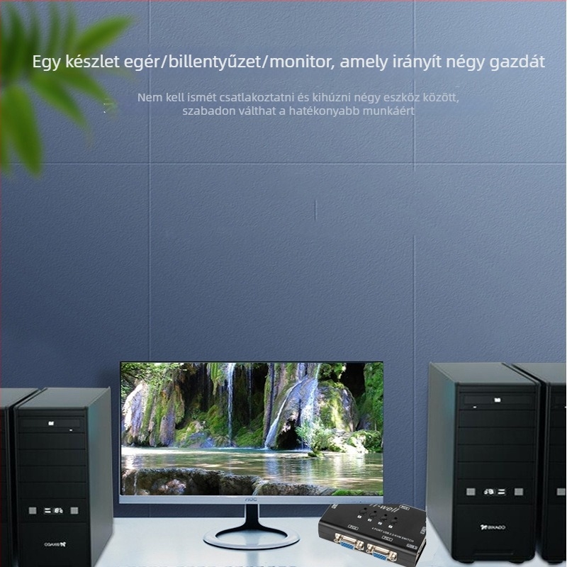 VGA KVM kapcsoló, 4-portos kézi, USB billentyűzet és egér kijelző megosztó, 4 az 1-ben kimeneti konverter, modell IT-CS04001MU