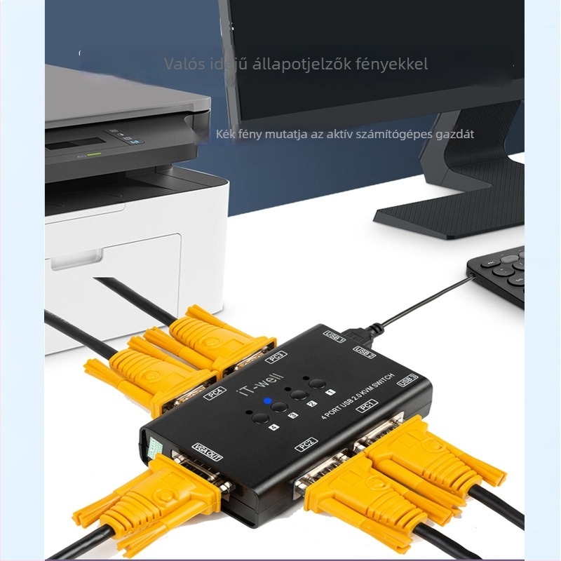 VGA KVM kapcsoló, 4-portos kézi, USB billentyűzet és egér kijelző megosztó, 4 az 1-ben kimeneti konverter, modell IT-CS04001MU