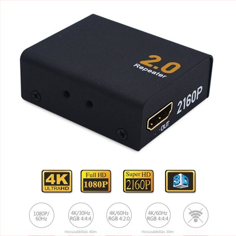 HDMI 2.0 ismétlő, 4K jel erősítő, KYHDE01 mini hosszabbító energia-gazdálkodással