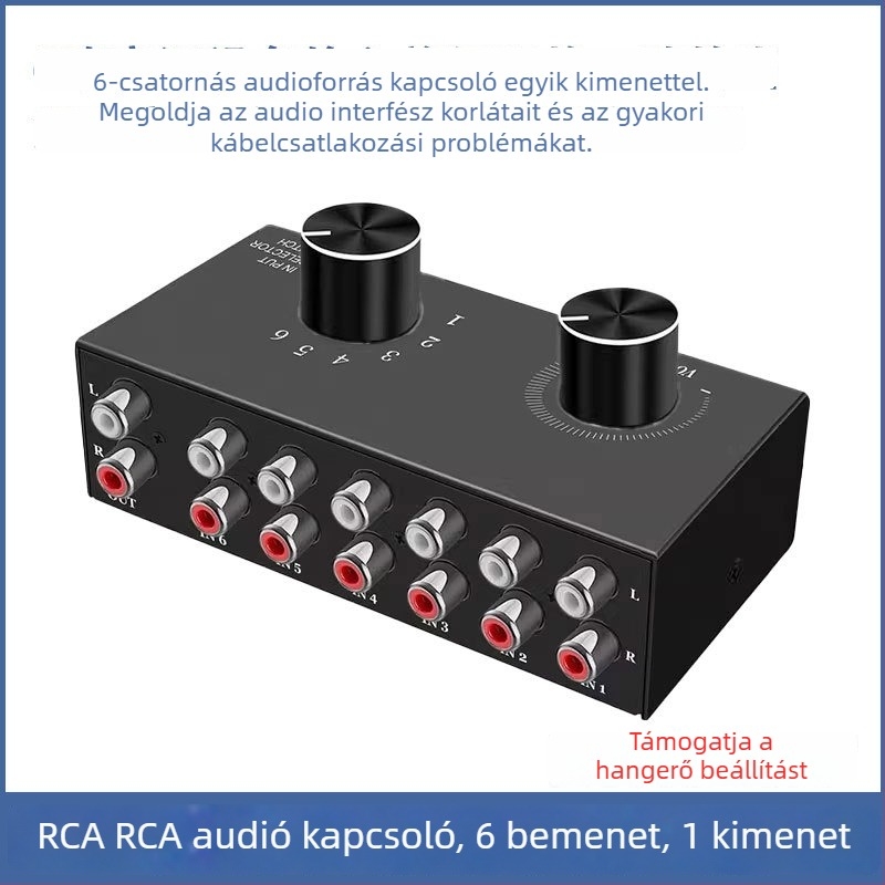 Oxygen News Szhy-link 9095 RCA audió kapcsoló, 6-in-1 / 8-in-1-OUT, Hi-Fi veszteségmentes, sztereó konverter