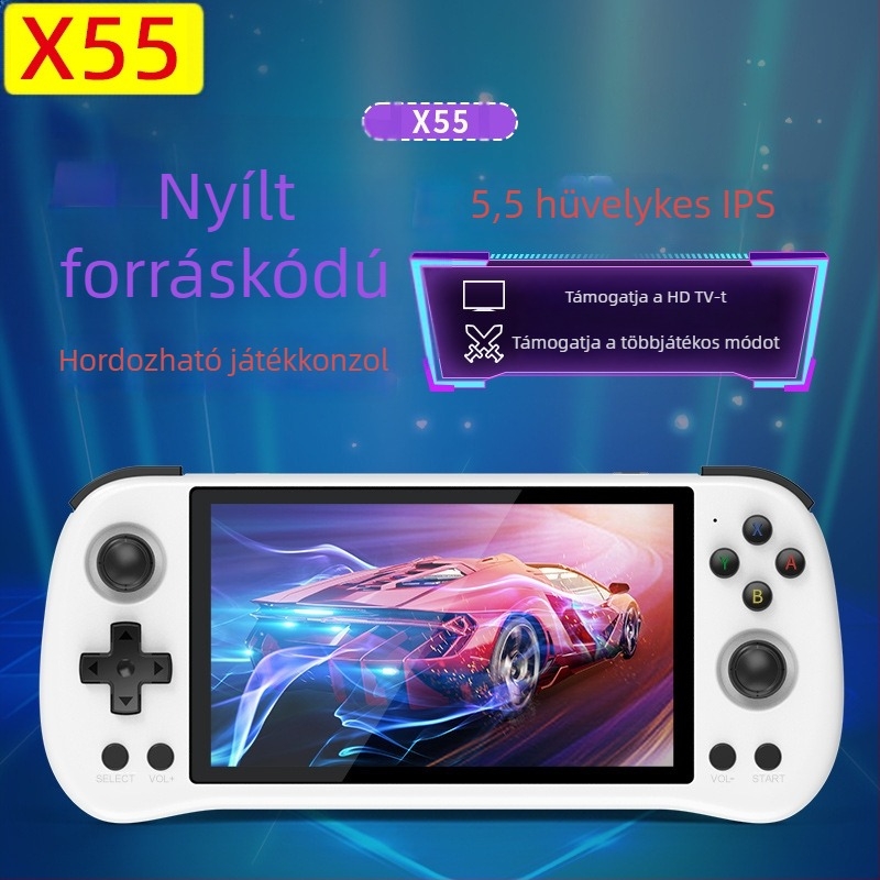 X55 nemzetközi hordozható játékkonzol, 5,5 hüvelykes IPS HD kijelző, PSP arcade hordozható, nyílt forráskódú operációs rendszer