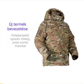 Téli kamuflázs bélelt kabát, keverék kémiai rostokból, szélálló és meleg, uniszex