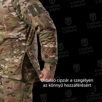 Téli kamuflázs bélelt kabát, keverék kémiai rostokból, szélálló és meleg, uniszex