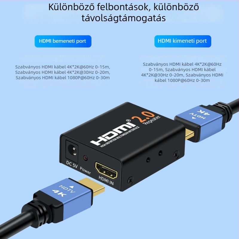 HDMI 2.0 Extender és Repeater, 4K60Hz, HDMI-kábel hosszabbító, női–nő csatlakozó, Modell AYM-22V14