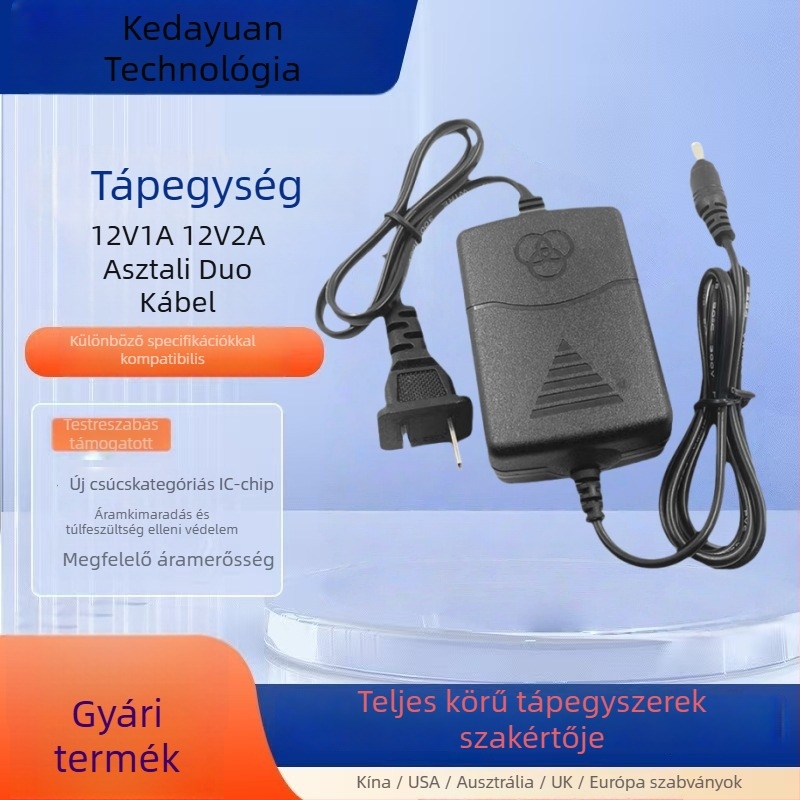 12V 1–2A kettős vezetékes tápegység asztali CCTV kamera biztonsági áramellátáshoz – kapcsolóüzemű