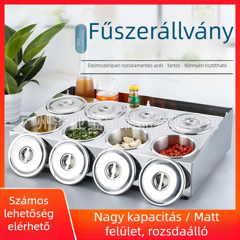 Több rekeszes rozsdamentes acél szószkazetta éttermeknek – folyékony fűszerekhez, modern minimalista stílus