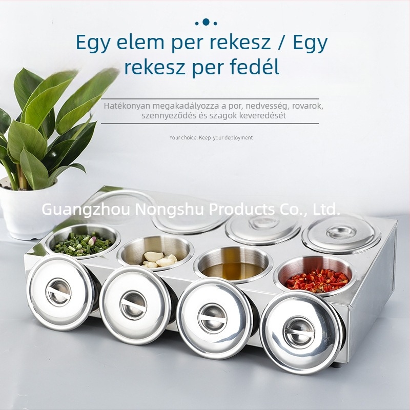 Több rekeszes rozsdamentes acél szószkazetta éttermeknek – folyékony fűszerekhez, modern minimalista stílus