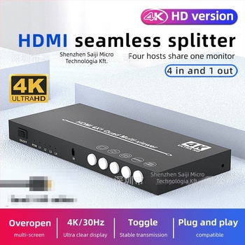HDMI 4x1 kapcsoló/elosztó – Saji MQV-13401, 4K30Hz, távirányító és tápegység mellékelve, biztonsági megfigyeléshez