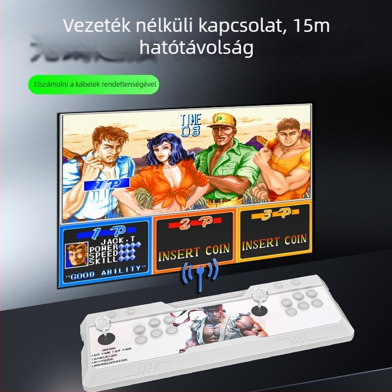 Otthoni vezeték nélküli arcade játékkonzol TV-kapcsolattal, kétjátékos joystickos harci gép, ABS ház, King of Fighters