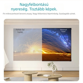 Otthoni 4K UHD vetítővászon, tükröződésmentes felülettel, fúrás nélküli telepítés, nappali és hálószoba