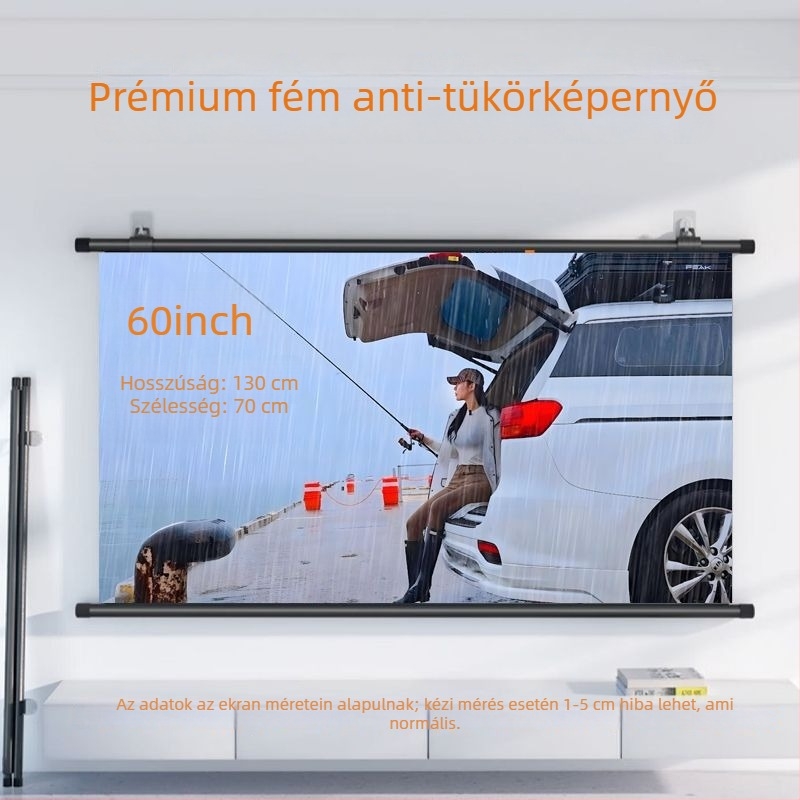 Otthoni 4K UHD vetítővászon, tükröződésmentes felülettel, fúrás nélküli telepítés, nappali és hálószoba