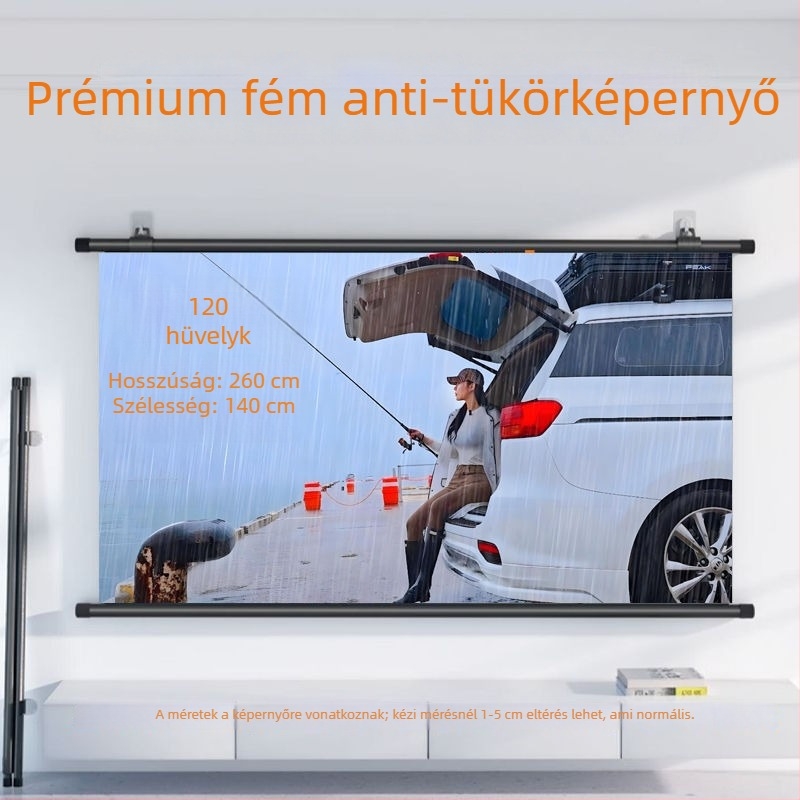 Otthoni 4K UHD vetítővászon, tükröződésmentes felülettel, fúrás nélküli telepítés, nappali és hálószoba