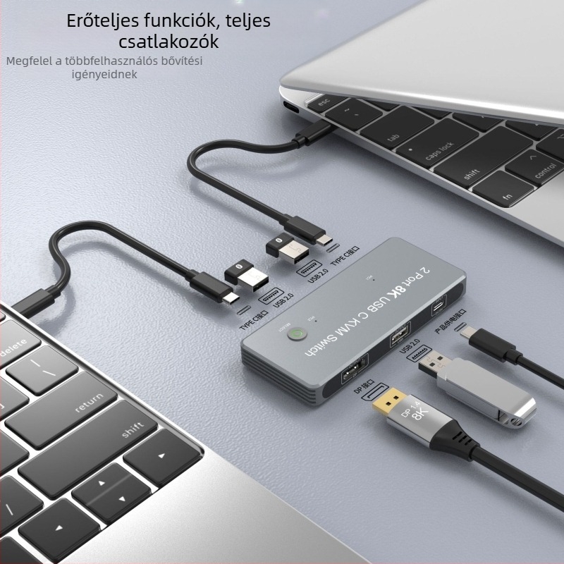 KVM- kapcsoló USB 3.0-val, nyomtató megosztás, 8K felbontású 7680×4320, 2 bemenet / 4 kimenet