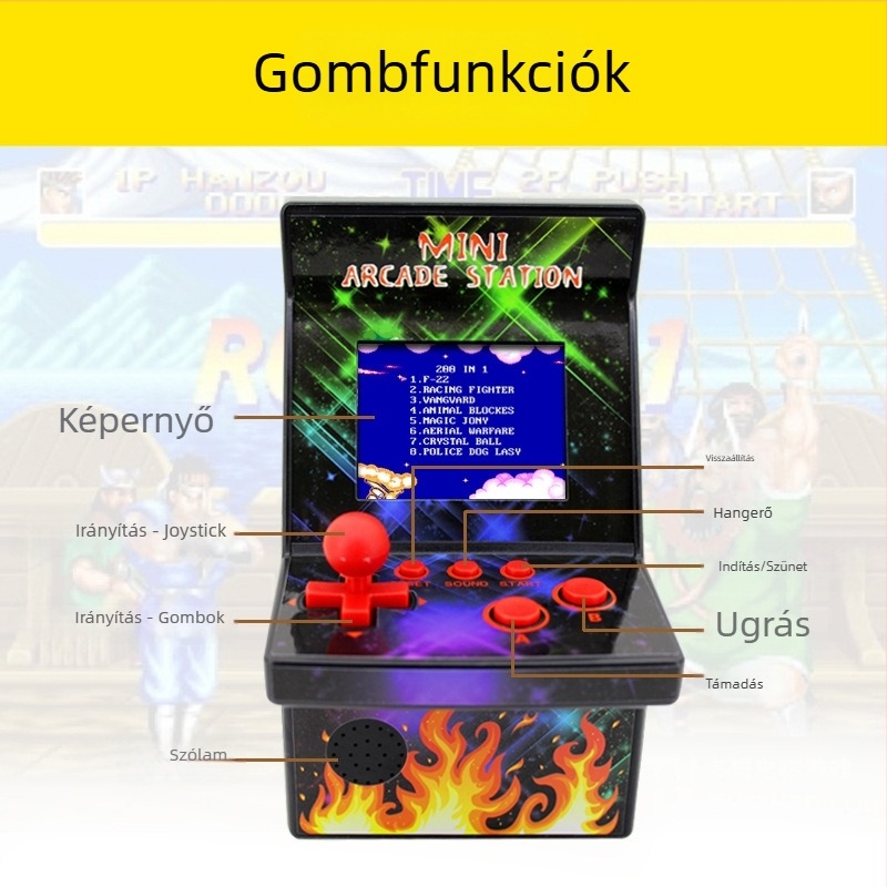 Hordozható retró játékkonzol 200 beépített 8-bit játékokkal, 8GB memória, 720p kimenet
