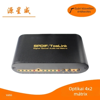 SPDIF optikai 4 bemenet 2 kimenet mátrix kapcsoló/elosztó, 4x2 digitális hang, 1080p