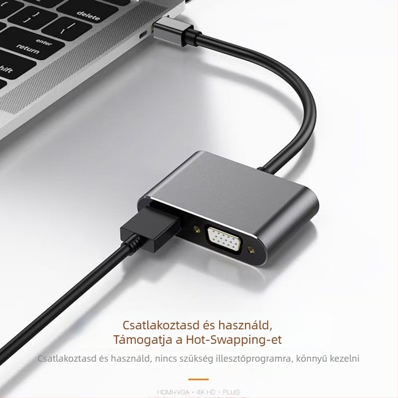 USB 3.0-hoz illeszkedő kettős HDMI adapter VGA kimenettel, 4K HDMI és VGA 1080p, több rendszerrel kompatibilis