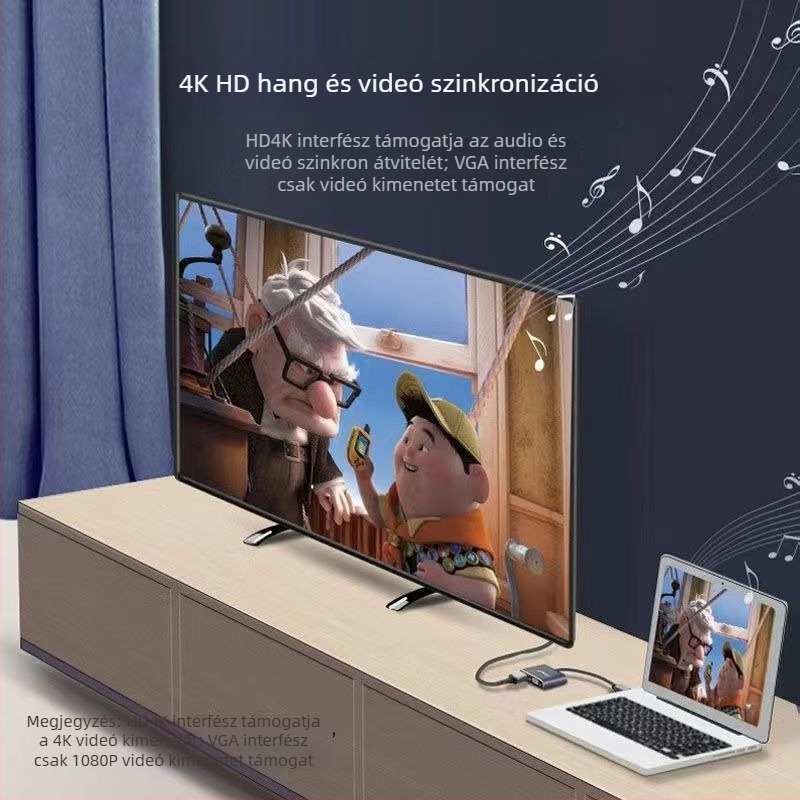 USB 3.0-hoz illeszkedő kettős HDMI adapter VGA kimenettel, 4K HDMI és VGA 1080p, több rendszerrel kompatibilis