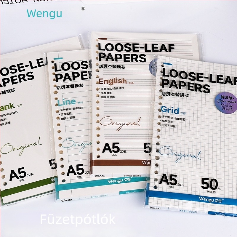 A5-ös csere belső elem 26 lyukas, rácsos papírral, üres oldalak, 50 lap