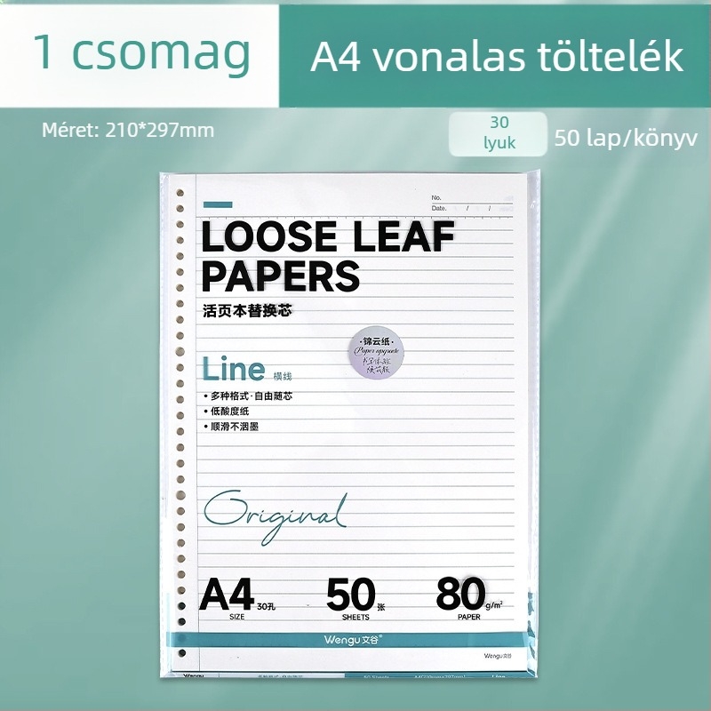 A5-ös csere belső elem 26 lyukas, rácsos papírral, üres oldalak, 50 lap