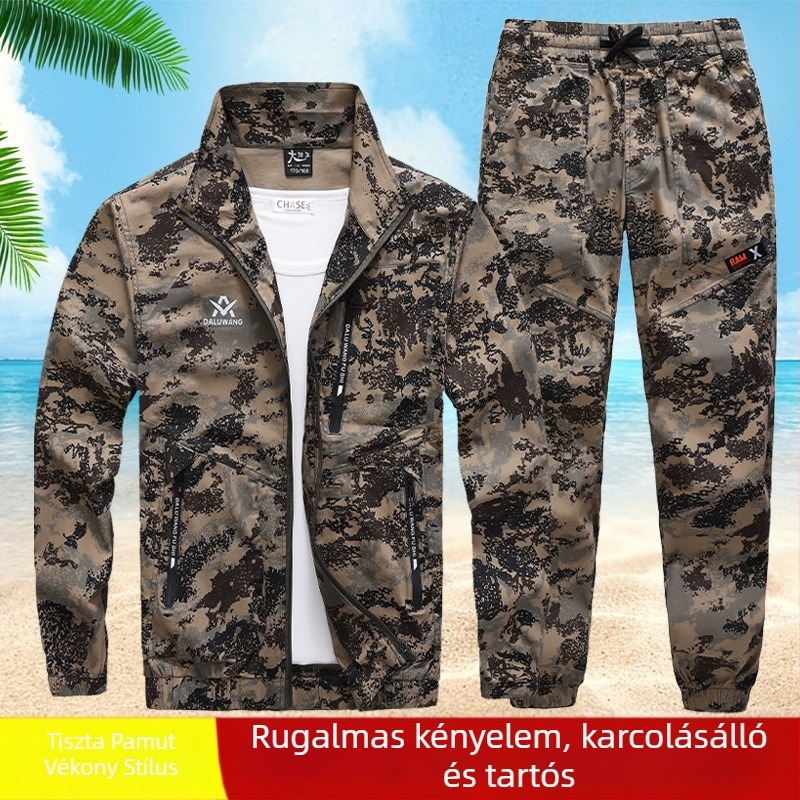 Férfi nyári pamutból készült védő munkaruha hegesztéshez — hosszú ujjú, nedvességelvezető, kamuflázzal