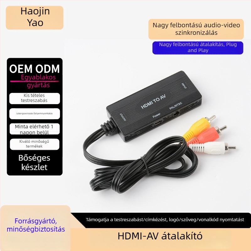 AV–HDMI konverter régi set-top boxokhoz, HDMI videó adapter audio–video szinkronizációval, 1 m kábel