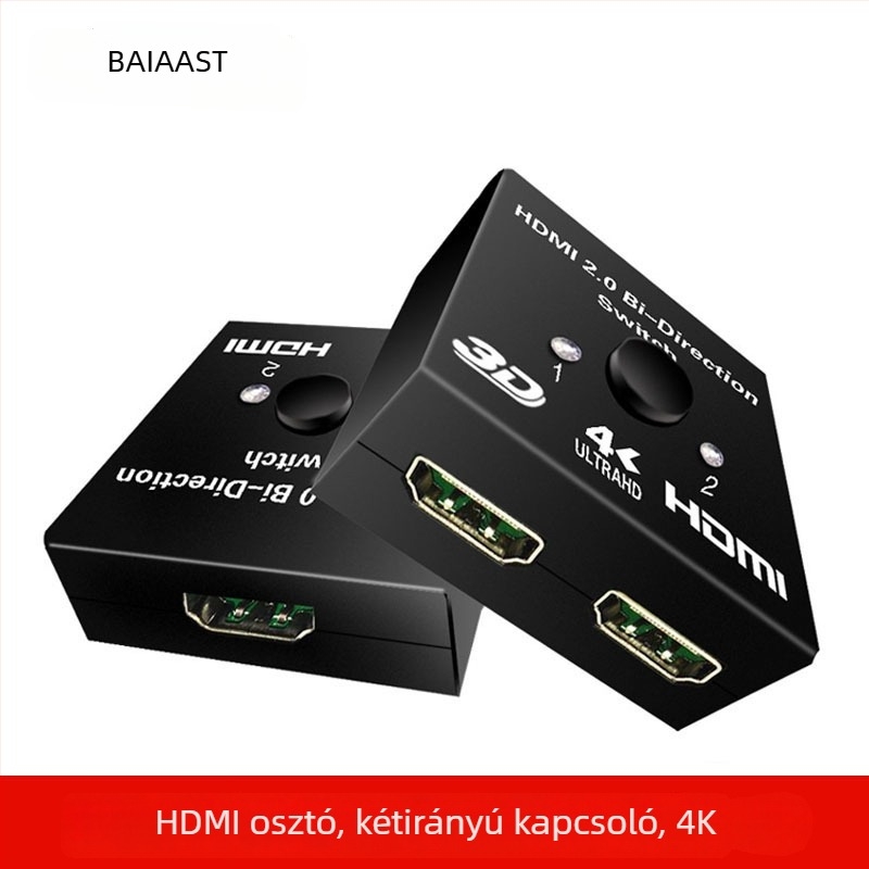 HDMI kétirányú kapcsoló, 4K, 2 bemenet 1 kimenet, számítógéphez