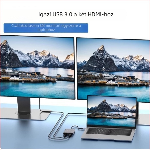 USB–ról kettős HDMI átalakító és VGA adapter, Modell Fd-h03, 2K felbontás, Windows 7-kompatibilis, 0,12 m-es kábel