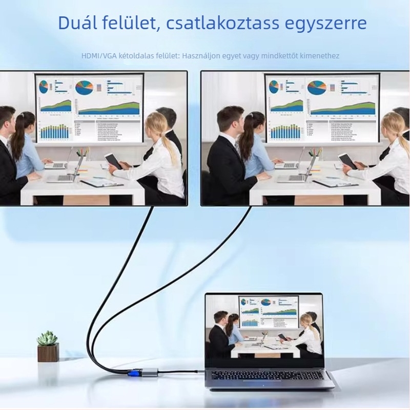 USB–ról kettős HDMI átalakító és VGA adapter, Modell Fd-h03, 2K felbontás, Windows 7-kompatibilis, 0,12 m-es kábel