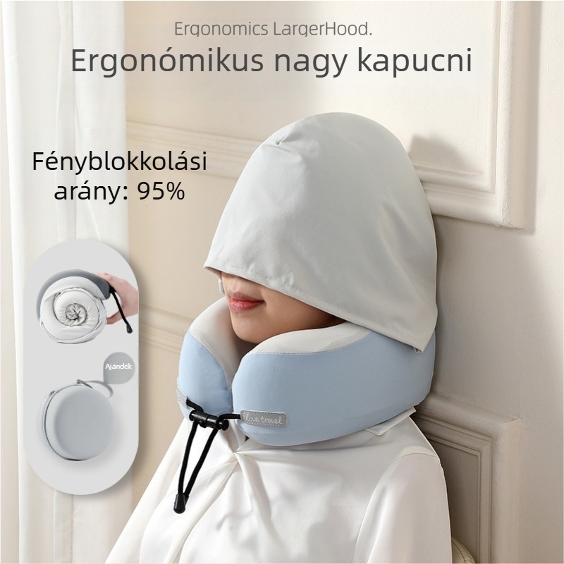 Yinwei kapucnival ellátott memóriahabos U-alakú nyakpárna utazáshoz, Ice Silk nylon anyaggal, modern minimál stílus